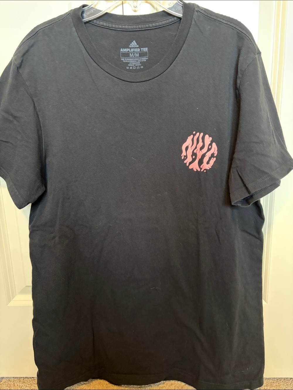 adidas Black Short-Sleeve Tee with Pink Flame Chest Logo